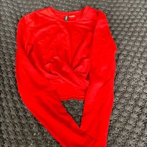 red cropped long sleeve